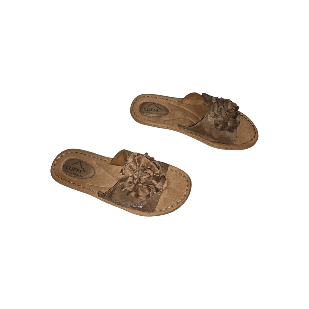 Cliffs Sandals Women 7.5 Mocha Casmyn Slide Flower Accent C39133 Brown Textile - Picture 2 of 8